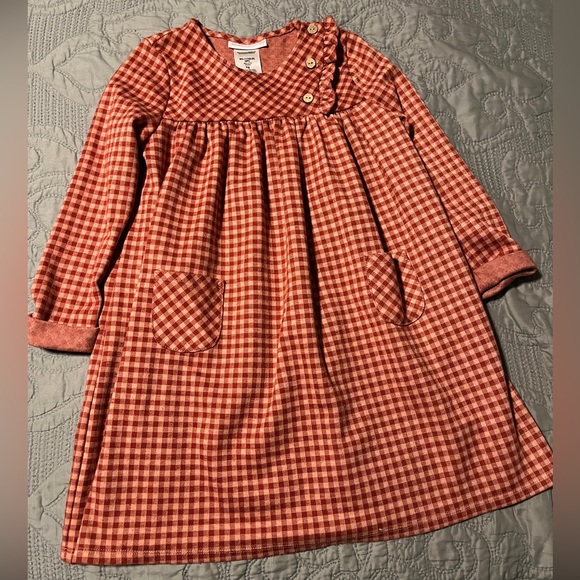 Bonnie Jean Girls 6 Peach, Burgundy Checkered Dress - Picture 1 of 5